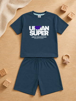 Boys Blue Graphic Printed T-Shirt & Shorts Co-ord Set - Kidulan