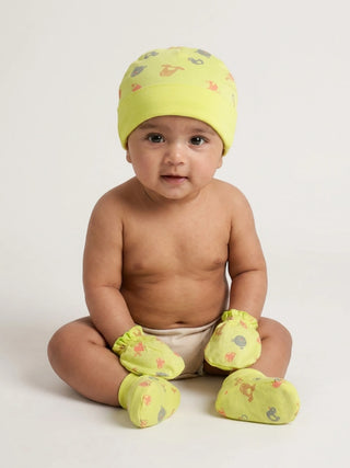 Newborn Cap, Mittens & Booties Set – Yellow Print - Kidulan