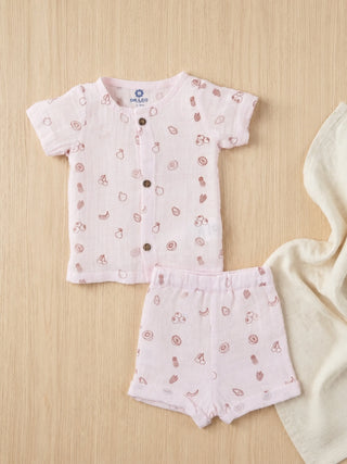 Baby Pink Fruit Print Shirt & Shorts Set - Kidulan