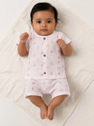 Baby Pink Fruit Print Shirt & Shorts Set - Kidulan