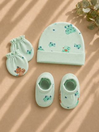 Newborn Cap, Mittens & Booties Set – Mint Green - Kidulan