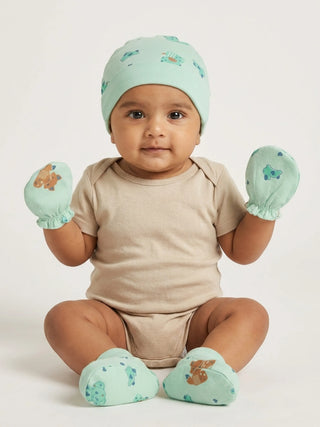 Newborn Cap, Mittens & Booties Set – Mint Green - Kidulan