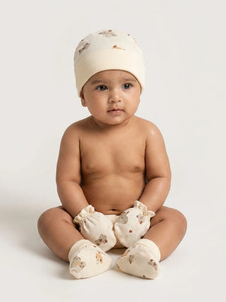 Newborn Cap, Mittens & Booties Set – Cow Print - Kidulan
