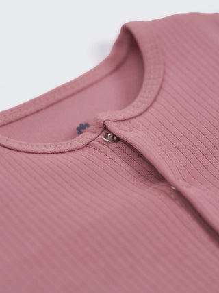 Unisex Solid Baby Sleepsuit - Pink - Kidulan