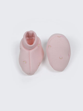 Baby Pink Rainbow Print Cotton Booties - 0-3 Months - Kidulan