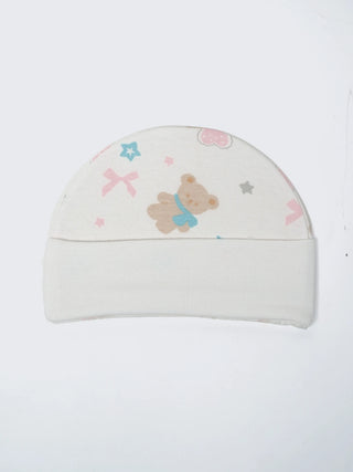Newborn Cap, Mittens & Booties Set – White Print - Kidulan