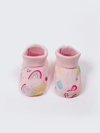 Newborn Cap, Mittens & Booties Set – Pink Print - Kidulan