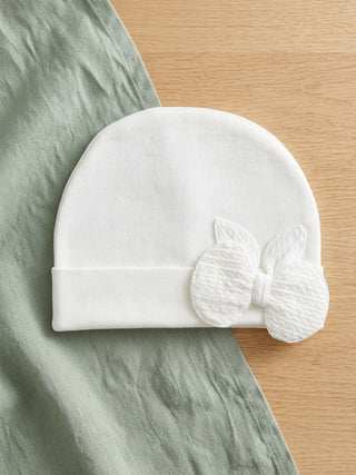 Baby Bow Beanie Cap – White - Kidulan