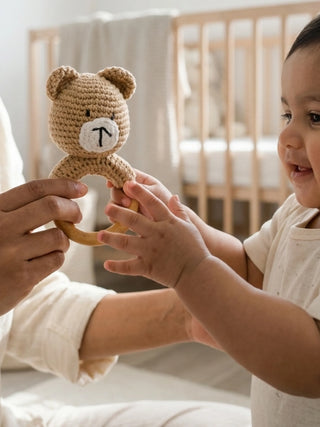 Crochet Bear Wooden Ring Rattle - Kidulan