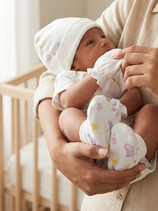 Newborn Cap, Mittens & Booties Set – Essentials Print - Kidulan