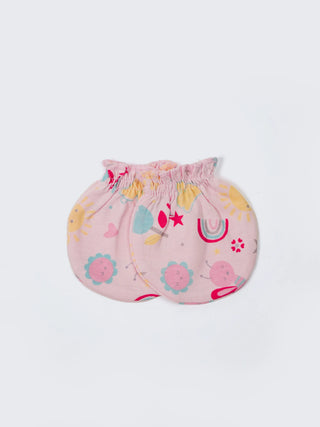 Newborn Cap, Mittens & Booties Set – Pink Print - Kidulan