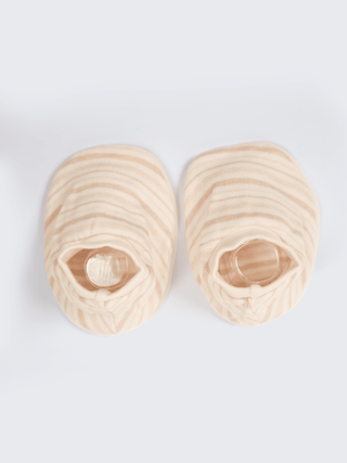 Baby Cap, Mittens & Booties Set – Beige Stripe - Kidulan