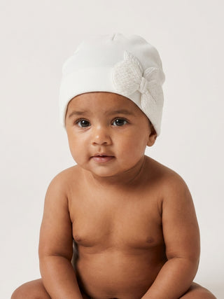 Baby Bow Beanie Cap – White - Kidulan