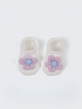 Baby Turban Cap & Booties Set - Cream With Lavender - Kidulan