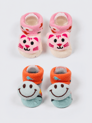 Baby Plush Rattle Socks Cat & Smiley Face Design - Kidulan