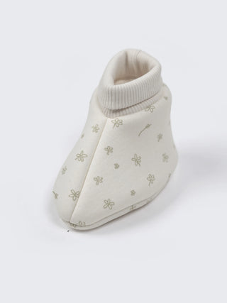 Baby Cream Floral Print Cotton Booties - 0-3 Months - Kidulan