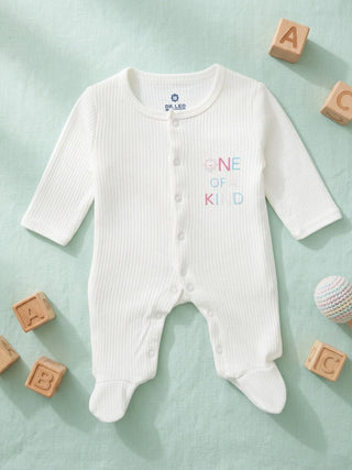 Unisex Solid White Baby Sleepsuit - Kidulan