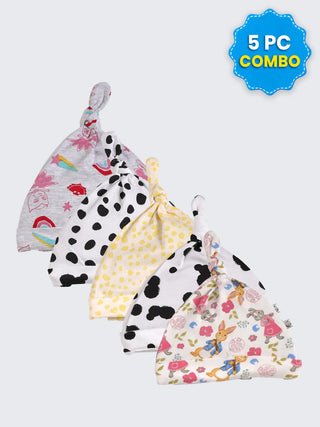 5 Pc Combo Baby & Kids Knot Caps 3-6 Months