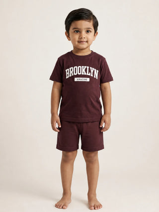 Boys Maroon T-Shirt & Shorts Co-ord Set - Kidulan
