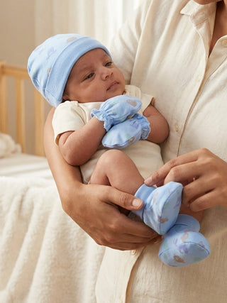 Newborn Cap, Mittens & Booties Set – Blue - Kidulan