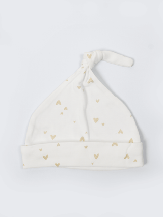 Baby Cap, Mittens & Booties Set – Gold Heart Print - Kidulan
