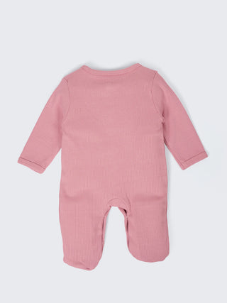 Unisex Solid Baby Sleepsuit - Pink - Kidulan
