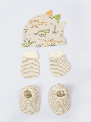 Newborn Cap, Mittens & Booties Set – Dinosaur Print - Kidulan