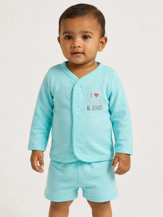 Baby Full Sleeve Jabla & Shorts Set - Blue - Kidulan