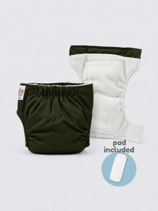 Newborn Reusable Cloth Diaper with Pad-Olive Green - Kidulan