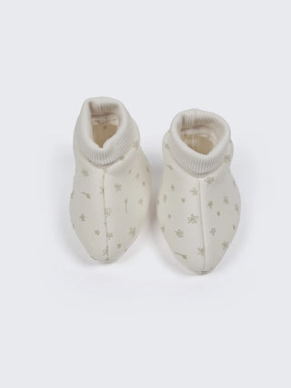 Baby Cream Floral Print Cotton Booties - 0-3 Months - Kidulan