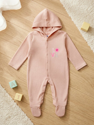 Unisex Baby Hooded Sleepsuit - Light Pink - Kidulan