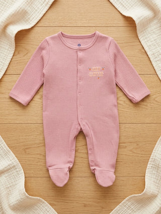 Unisex Solid Baby Sleepsuit - Pink - Kidulan