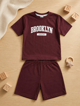 Boys Maroon T-Shirt & Shorts Co-ord Set - Kidulan