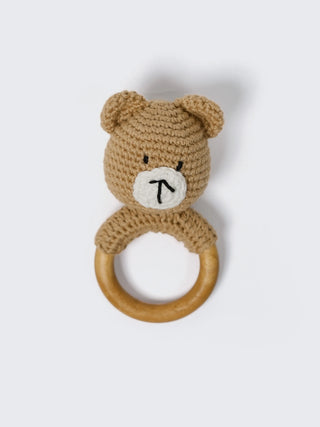 Crochet Bear Wooden Ring Rattle - Kidulan