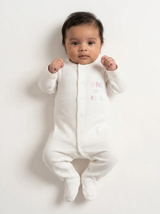 Unisex Solid White Baby Sleepsuit - Kidulan