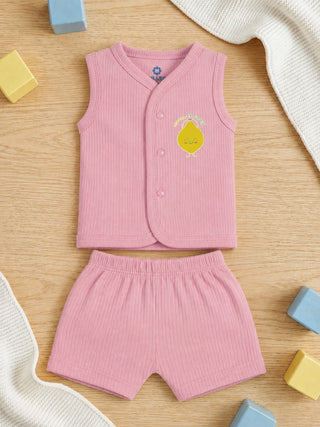 Baby Sleeveless Jabla & Shorts Set - Pink - Kidulan