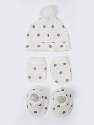 Baby Cap, Mittens & Booties Set – Grey Polka Dot - Kidulan