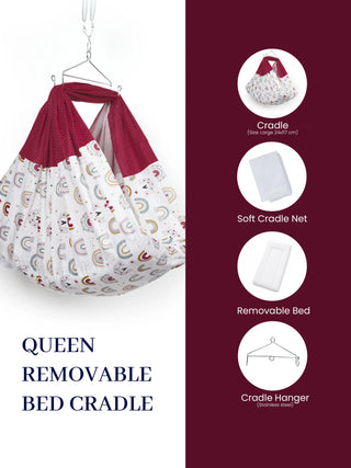 Queen Removable Bed Cradle/Thottil/Jhula Combo - Rainbow Print - Kidulan