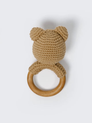 Crochet Bear Wooden Ring Rattle - Kidulan