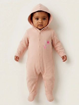 Unisex Baby Hooded Sleepsuit - Light Pink - Kidulan