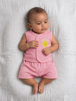 Baby Sleeveless Jabla & Shorts Set - Pink - Kidulan