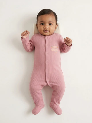 Unisex Solid Baby Sleepsuit - Pink - Kidulan