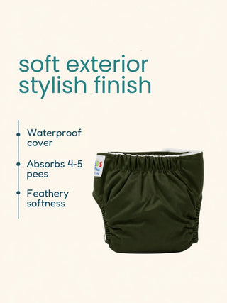 Newborn Reusable Cloth Diaper with Pad-Olive Green - Kidulan