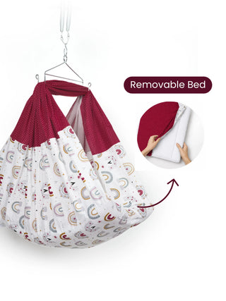 Queen Removable Bed Cradle/Thottil/Jhula Combo - Rainbow Print - Kidulan