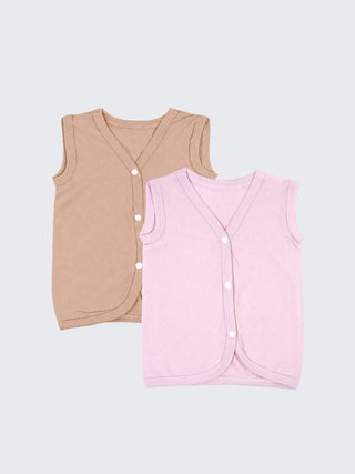 Baby Sleeveless Jabla 2 Piece Combo - Pink & Brown - Kidulan