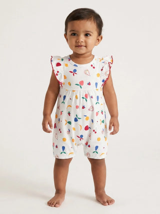 Baby Girls Fruit Print Ruffle Sleeve Romper - Kidulan