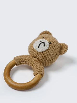 Crochet Bear Wooden Ring Rattle - Kidulan