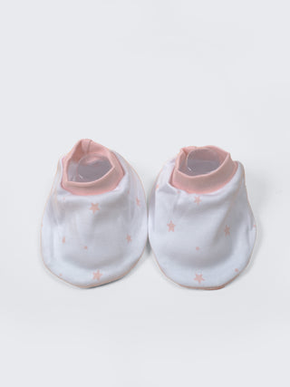 Baby Cap, Mittens & Booties Set – Pink Star Print - Kidulan
