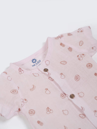 Baby Pink Fruit Print Shirt & Shorts Set - Kidulan