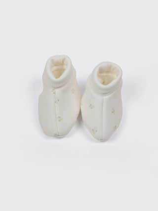Baby Cotton Booties Soft Cream Floral Print - 0-3 Months - Kidulan